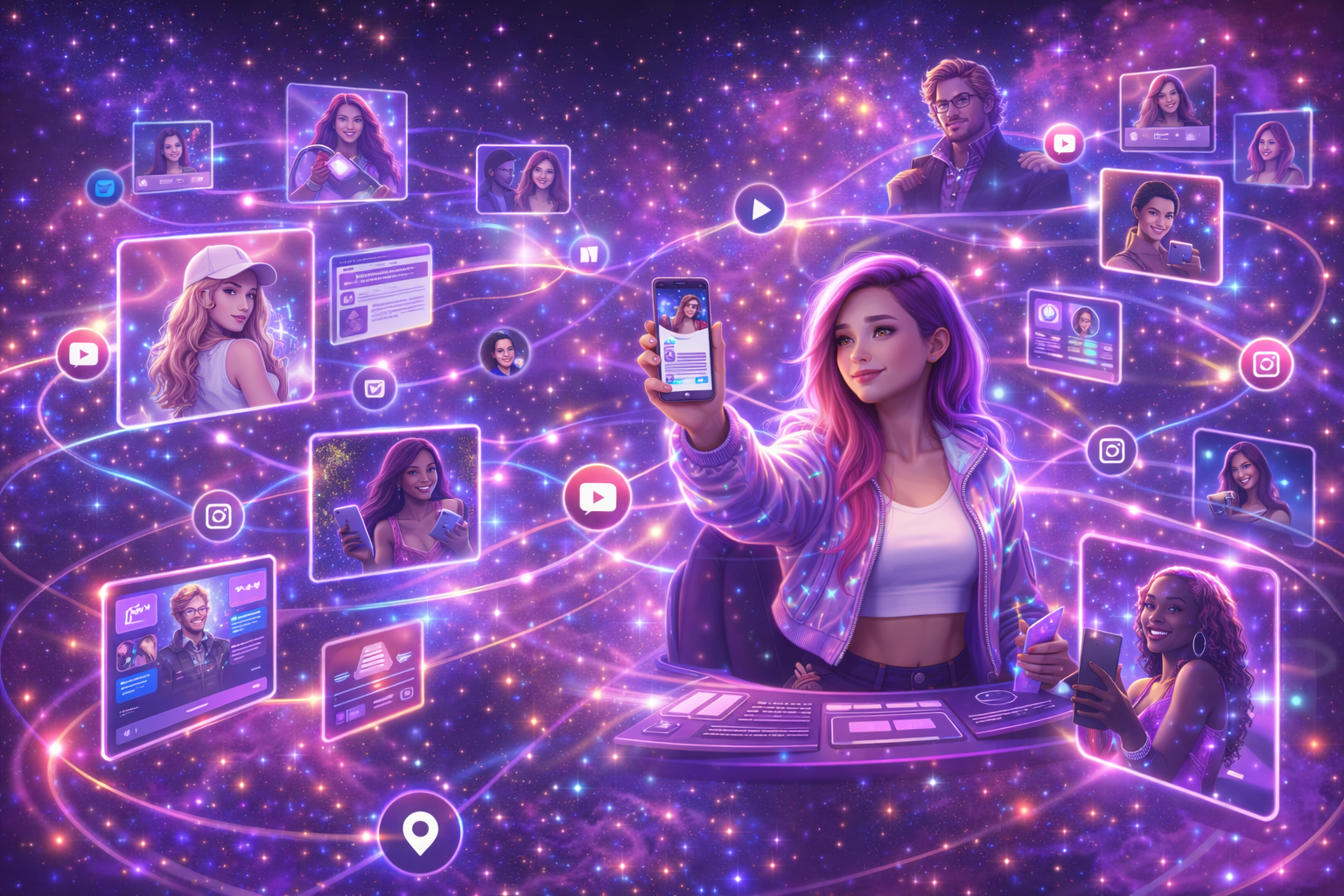 Cosmic digital interaction and content creation.